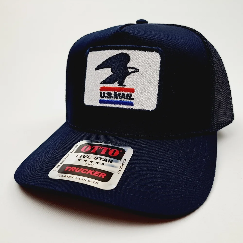 Post Office Postal Worker Trucker Mesh Snapback Cap Hat Navy Blue Embroidered Pa